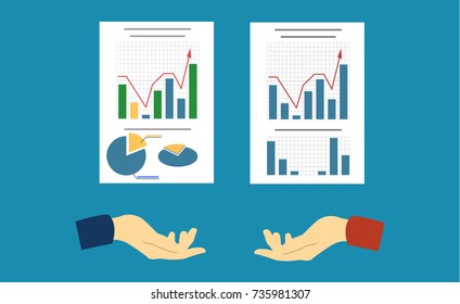 Flat illustration concept teamwork on a common idea. Rivalry between projects