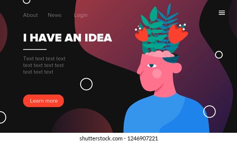 Flat illustration concept for web page, banner, presentation. Idea, plant, head.