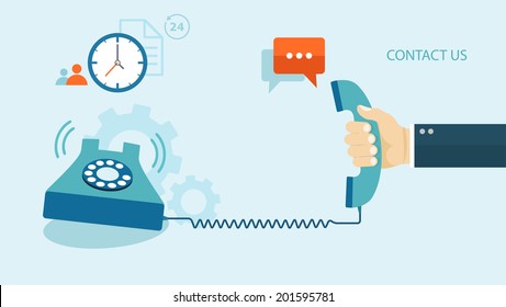 Flat illustration of contact us. Phone with icons. eps8