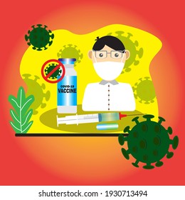 Flat Illustration Corona vaccine vector