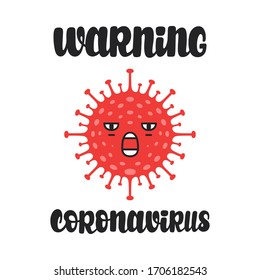 Flat illustration of Coronavirus. Drawing of bacteria. Chinese virus covid-19