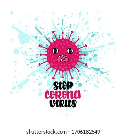 Flat illustration of Coronavirus. Drawing of bacteria. Chinese virus covid-19
