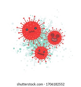 Ilustración plana del Coronavirus. Dibujo de bacterias. Virus chino covid-19