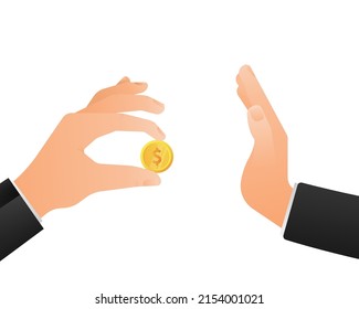 Ilustración plana con corrupción acompañada de moneda. Icono plano. Icono de vector de negocio