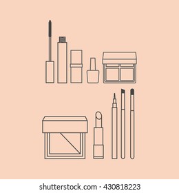 Flat illustration of cosmetic elements. Make up. 