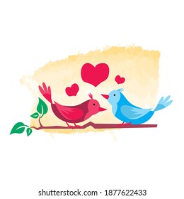 Pájaro de pareja de ilustración plana cayendo en el diseño de amor aislado en fondo blanco