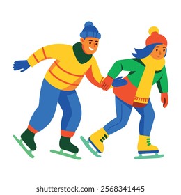 Flat illustration of a couple doing ice skating