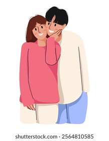 Flat illustration couple isolated on white background. People giving and sharing love in valentine day. Concept of valentine day, assistance, care. Men and women hug, carry, kiss.