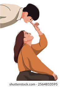 Flat illustration couple isolated on white background. People giving and sharing love in valentine day. Concept of valentine day, assistance, care. Men and women hug, carry, kiss.