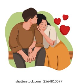 Flat illustration couple isolated on white background. People giving and sharing love in valentine day. Concept of valentine day, assistance, care. Men and women hug, carry, kiss.