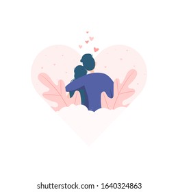Flat illustration of couple in love symbol, couple in heart symbol flat illustration vector cartoon