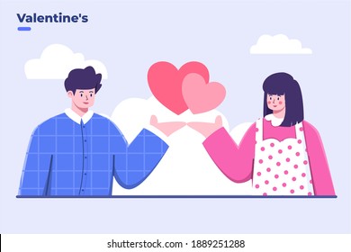 Flat illustration Couple Person Celebrate Valentine's  Day, couple in love, man proposing to the woman, Romantic on love story theme, Happy young couple, Happy Valentine's Day, Postcard greeting card.