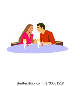 flat illustration couple are talking in restaurant, cafe. they have fun in conversation