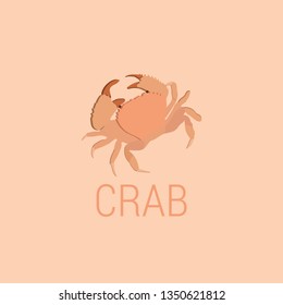 flat illustration of crab. Sea creature in flat design. Crab icon isolated on orange background - Vector
