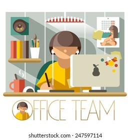 Flat illustration creative designer in the workplace