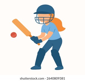 Flat Illustration Cricket Player Woman Athlete Sports Competition Icon