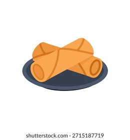 Ilustración plana de crujientes rollos de primavera servidos en un plato