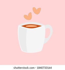 Flat illustration a Cup Of Hot Coffee isolated with pink background color