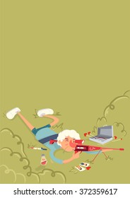 flat illustration of cupid in bushes targeting with sniper rifle