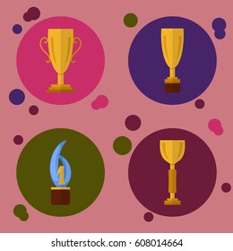 Flat illustration with cups, trophy, sport achievements, vector.