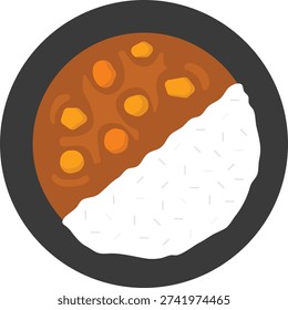Flat Illustration of Curry Rice on Isolated White Background