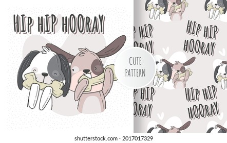 Flat illustration cute animal happy puppy dog