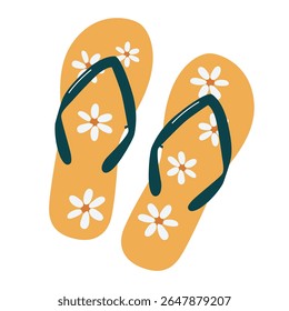 Flat illustration of cute beach flip flops for summer design, tropical graphics and holiday accessories