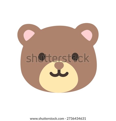 Flat illustration of a cute bear face with rounded ears and friendly expression. Perfect for children designs, animal characters, nursery graphics, and playful illustrations.
