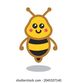 flat illustration of cute bee character flying, line art colorful vector