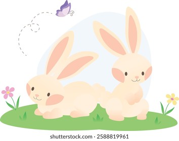 flat illustration of cute bunnies