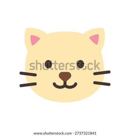 Flat illustration of a cute cat face with whiskers and bright eyes. Ideal for pet themes, children graphics, animal stickers, and playful designs.