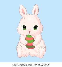 Flat illustration of a cute Easter bunny with Easter eggs.A4 Easter greeting cards.