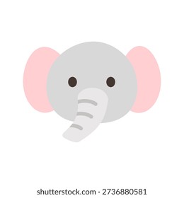 Flat illustration of a cute elephant face with big ears and short trunk. Ideal for wildlife themes, children graphics, zoo animals, and friendly cartoon visuals.