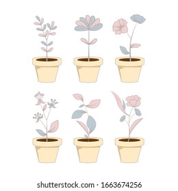Flat illustration cute hand drawn pot with floral
