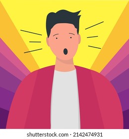 flat illustration cute man shocked and surprised face expression