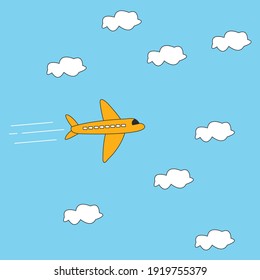 Flat illustration of a cute plane or airplane flying in the sky 