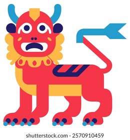 flat illustration of a cute red dragon from china 