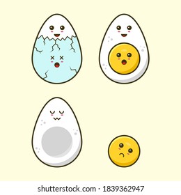 Flat illustration of cute salted egg with happy and sad emoticons