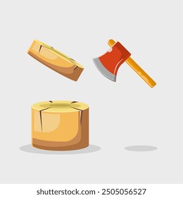 Flat illustration cutting wood with axe