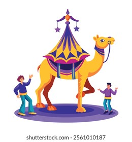 A flat illustration of a dancing circus camel 
