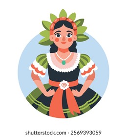 A flat illustration of a dancing woman 