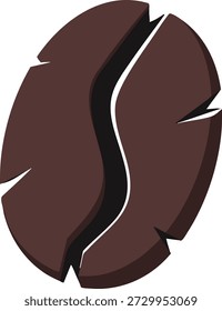 Ilustración plana de un grano de café tostado oscuro con una línea dividida central