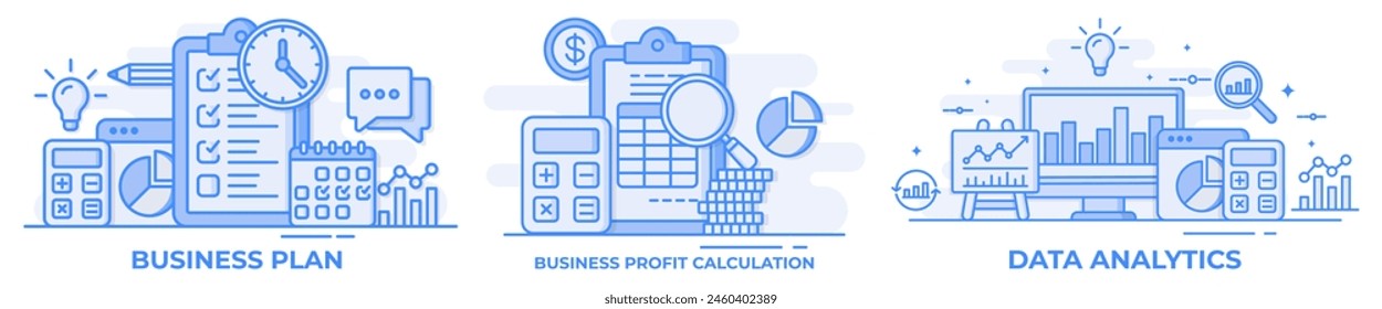 Flat illustration of data analytics, Business analysis, market research, product testing, Business profit or loss report, Payroll, salary, Business planning, business management
