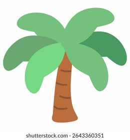 A flat illustration of a date palm tree, perfect for Eid, Ramadan, or tropical-themed design. Green leaves and brown trunk in a minimalist vector style.