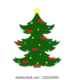 Flat illustration with decorated Christmas tree. Flat isolated illustration.