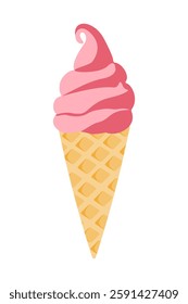 A flat illustration of a delicious ice cream cone in a crisp waffle cone, ideal for food-related projects and summer dessert themes.