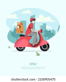 Flat Illustration Delivery Character with package and scooter