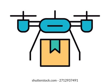 Flat illustration of a delivery drone with a package