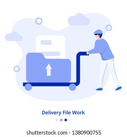 Flat Illustration Delivery File Work concept, can be used for onboarding mobile apps, web landing pages, banners, posters. vector-illustration