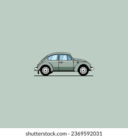 Flat illustration depicting a beetle car in classic or retro style, dressed in vintage colors. The design is simple but looks neat